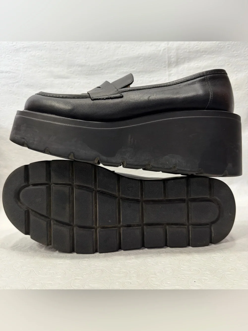 Maeve Anthropologie Platform Black Leather Slip On Penny Loafers Size 41 Chunky